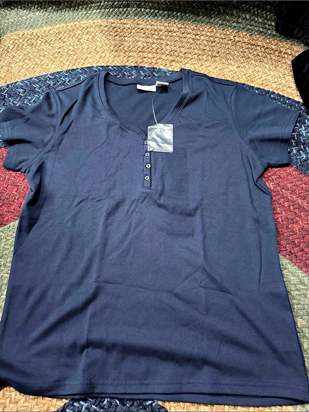White Stag Stretch Short Sleeve V-Neck Henley Tee Blue Medium